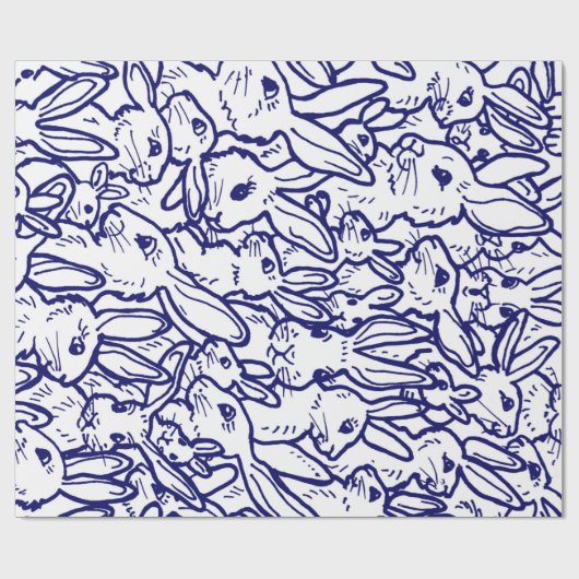 Navy Blue White Rabbit Bunny Large Pattern Cadeaupapier (Vlak)