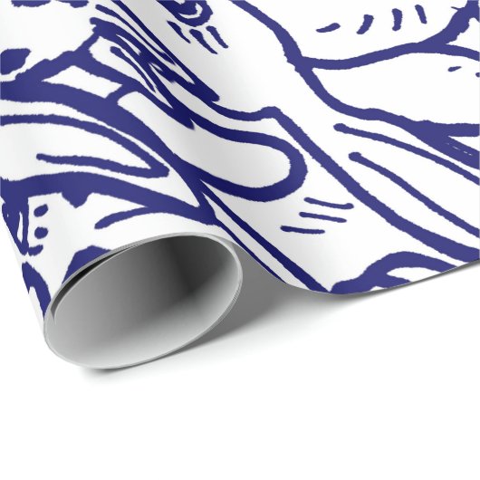 Navy Blue White Rabbit Bunny Large Pattern Cadeaupapier (Rol Hoek)