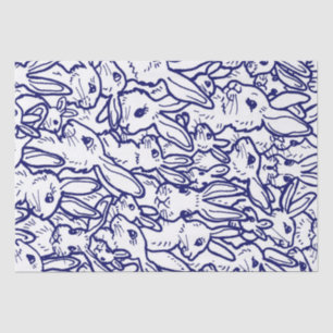 Navy Blue White Rabbit Bunny Large Pattern Tissuepapier