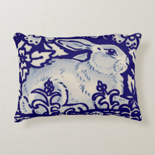 Navy Blue & White Rabbit Floral Dedham Delft Accent Kussen