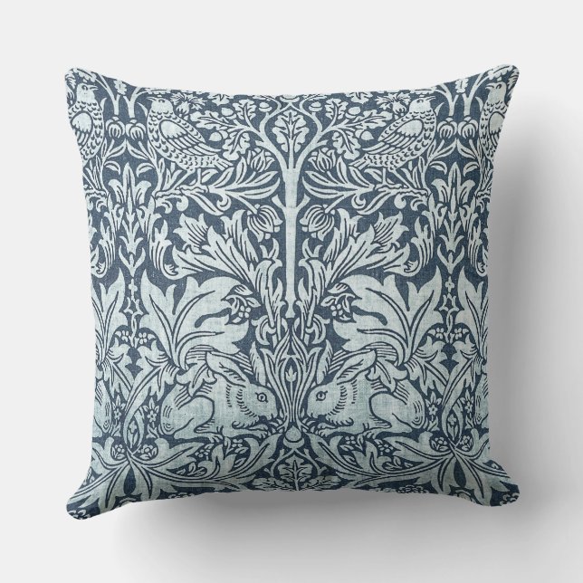 Navy Blue White Rabbit William Morris Sierkussen (Achterkant)