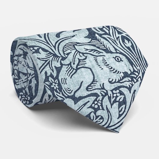 Navy Blue White Rabbit William Morris Stropdas (Opgerold)