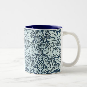 Navy Blue White Rabbit William Morris Tweekleurige Koffiemok