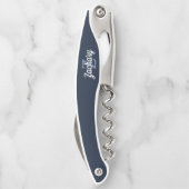 Navy Blue White Retro Monogram op maat Kurkentrekker (Achterkant)