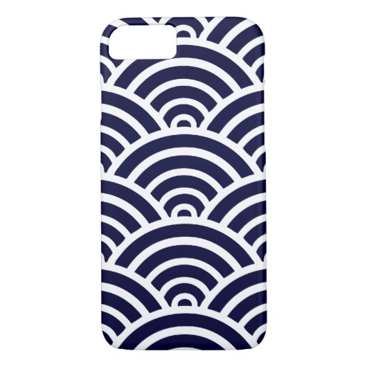 Navy Blue & White Scallop Pattern iPhone 7 Hoesje (Achterkant)