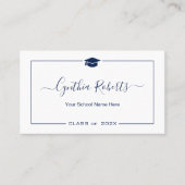 Navy Blue White Script-Afstuderen Visitekaartje (Voorkant)