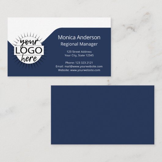 Navy Blue White Simple Modern Professional Visitekaartje (Voorkant / Achterkant)