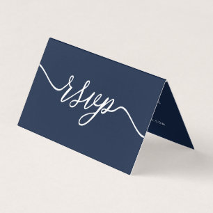 Navy Blue & White, Simple Script & Photo RSVP-kaar Visitekaartjes