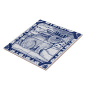 Navy Blue White Snow Bunny Dedham Delft Tegeltje (Zijkant)