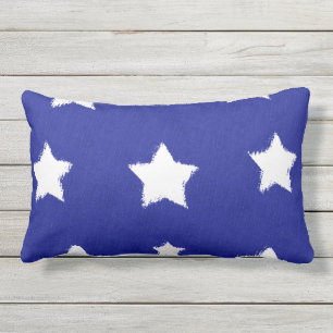 Navy Blue White Star Folk Outdoor Lumbar Pillow Buitenkussen
