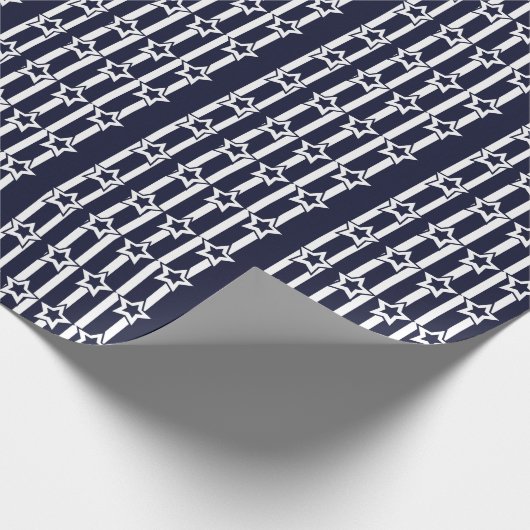 Navy Blue White Star Stripes Cadeaupapier (Hoek)