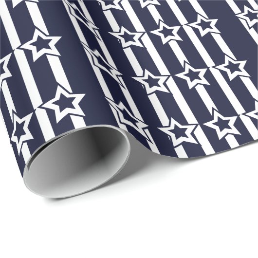 Navy Blue White Star Stripes Cadeaupapier (Rol Hoek)