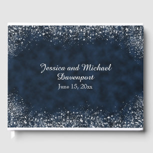Navy Blue White Stardust Wedding Guestbook Gastenboek