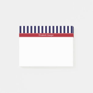 Navy Blue White Stripe Cranberry Name Monogram Post-it® Notes
