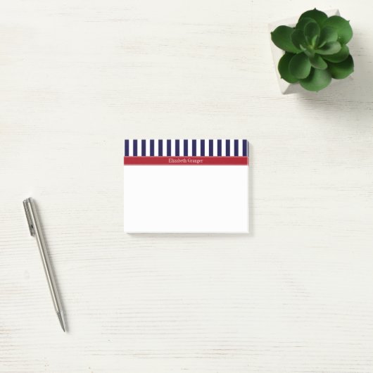 Navy Blue White Stripe Cranberry Name Monogram Post-it® Notes (Kantoor)