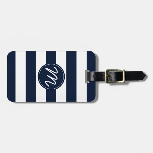Navy Blue & White Stripe, gepersonaliseerd Bagagelabel (Voorkant horizontaal)