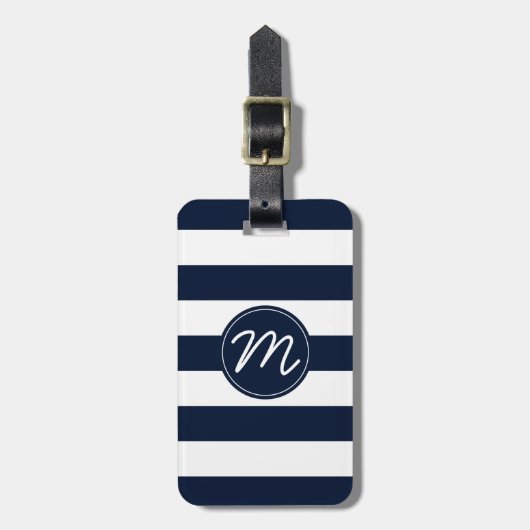Navy Blue & White Stripe, gepersonaliseerd Bagagelabel (Voorkant verticaal)
