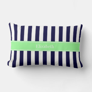 Navy Blue White Stripe Mint Green Name Monogram Kussen