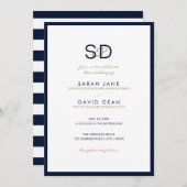 Navy Blue & White Stripe Monogram Weddenschap Kaart (Voorkant / Achterkant)
