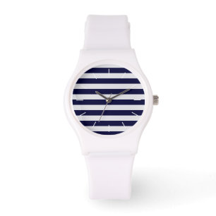 Navy Blue/White Stripe Nautical Horloge