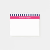 Navy Blue White Stripe Raspberry Name Monogram Post-it® Notes (Voorkant)