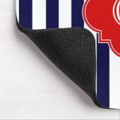 Navy Blue White Stripe Red Quatrefoil Monogram Muismat (Hoek)