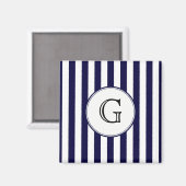 Navy Blue White Stripe Round Whologram Etiket Magneet (Voorkant / Achterkant)