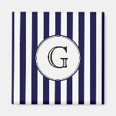 Navy Blue White Stripe Round Whologram Etiket Magneet (Voorkant)
