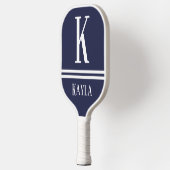 Navy Blue & White Striped Monogram Name Pickleball Paddle (Links)