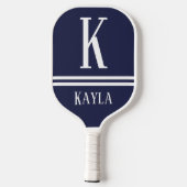 Navy Blue & White Striped Monogram Name Pickleball Paddle (Achterkant)