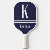 Navy Blue & White Striped Monogram Name Pickleball Paddle (Voorkant)