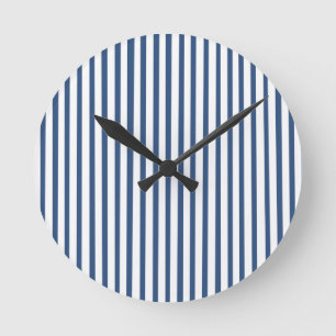 Navy Blue White Striped Pattern Ronde Klok