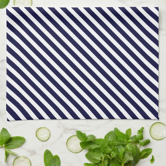Navy Blue & White Striped Pattern Theedoek (Gevouwen)