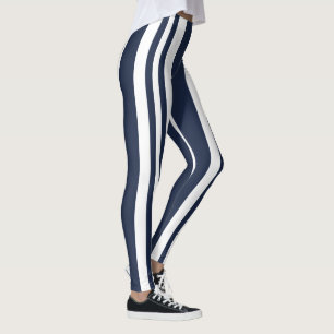 Navy Blue White Stripes Leggings