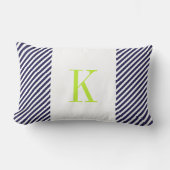 Navy Blue White Stripes Lime Green Monogram Kussen (Voorkant)