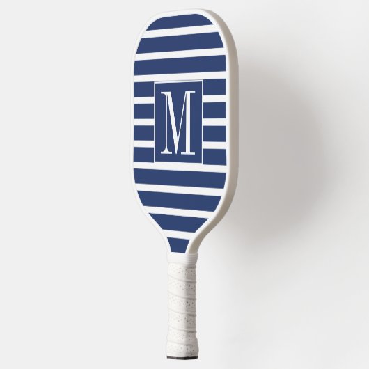 Navy Blue White Stripes Monogrammed Sierkussen P Pickleball Paddle (Links)