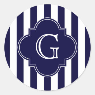 Navy Blue White Stripes, Navy Label Monogram