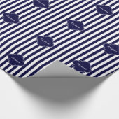 Navy Blue White Stripes, Navy Label Monogram Cadeaupapier (Hoek)