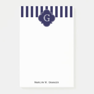 Navy Blue White Stripes, Navy Label Monogram Post-it® Notes