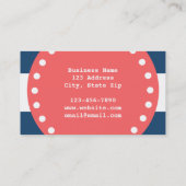 Navy Blue White Stripes Pattern, Coral Monogram Visitekaartje (Achterkant)