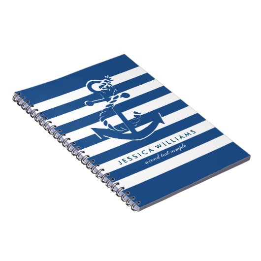 Navy Blue & White Stripes Pattern met Anchor Notitieboek (Rechterzijde)