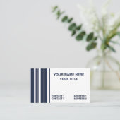 Navy Blue White Stripes Preppy Modern Visitekaartje (Staand voorkant)