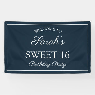 Navy Blue White Sweet 16 Birthday Party Spandoek