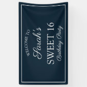 Navy Blue White Sweet 16 Birthday Party Spandoek (Verticaal)