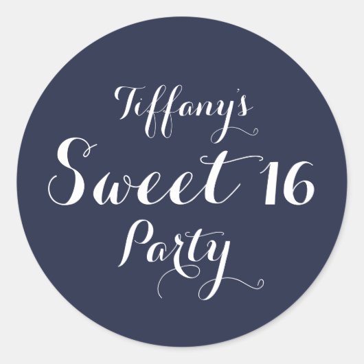 Navy Blue White Sweet 16 Sticker (Voorkant)