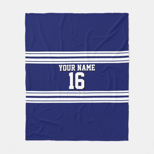 Navy Blue White Team Jersey Fleece Deken (Voorkant)