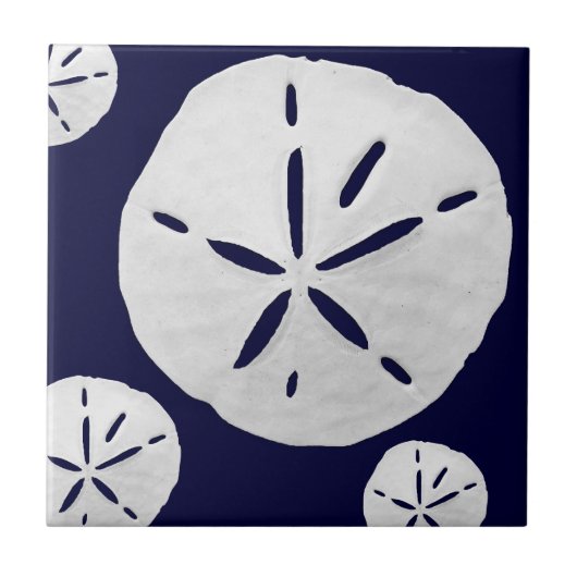 Navy Blue & White Tropical Beach Sand Dollar Tegeltje (Voorkant)