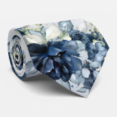 Navy Blue White, waar peonies Wedding wordt bedrev Stropdas (Opgerold)