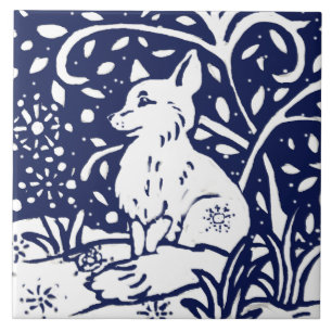 Navy Blue White Winter Fox Woodland Animal Trivet Tegeltje