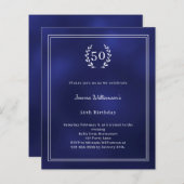 Navy blue white wreath elegant birthday invitation (Voorkant / Achterkant)